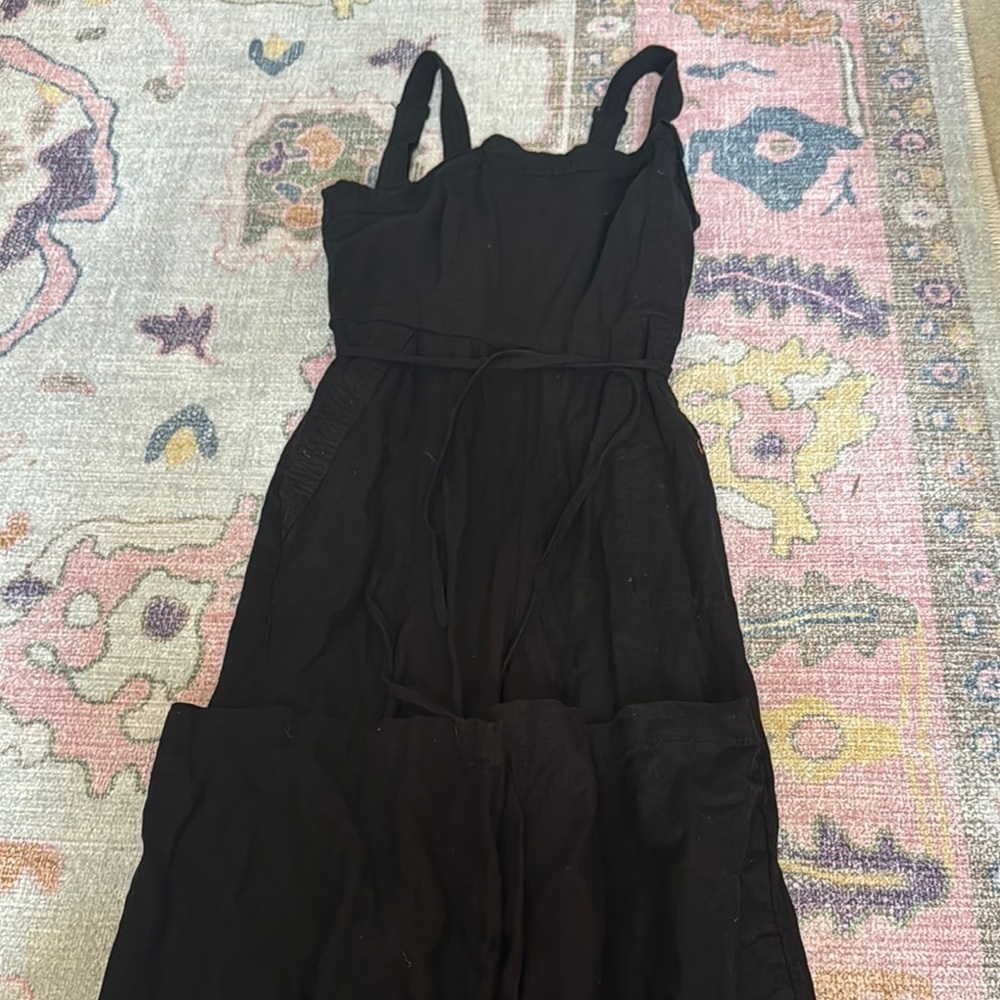 Black linen wide leg jumpsuit
